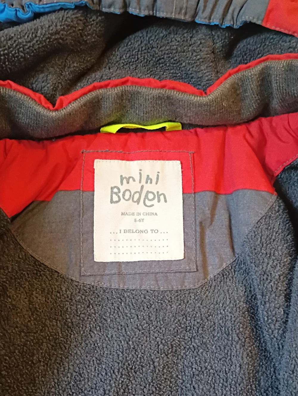 Mini Boden Red & Gray Striped Hooded Winter Jacket